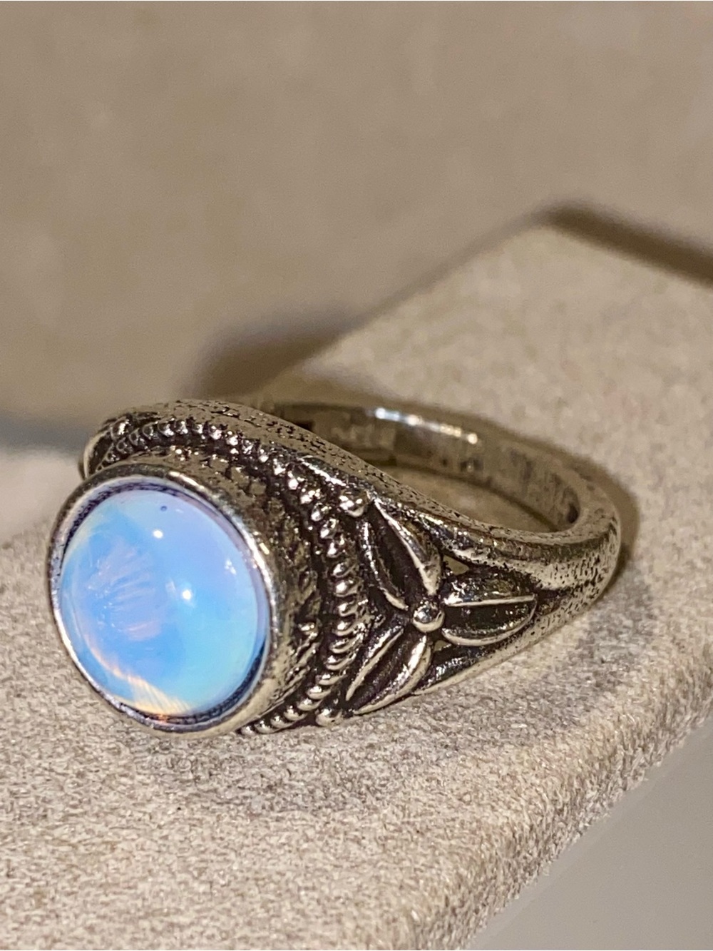 Silver Blue Opalescent Cabochon Ring - Women Jewelry